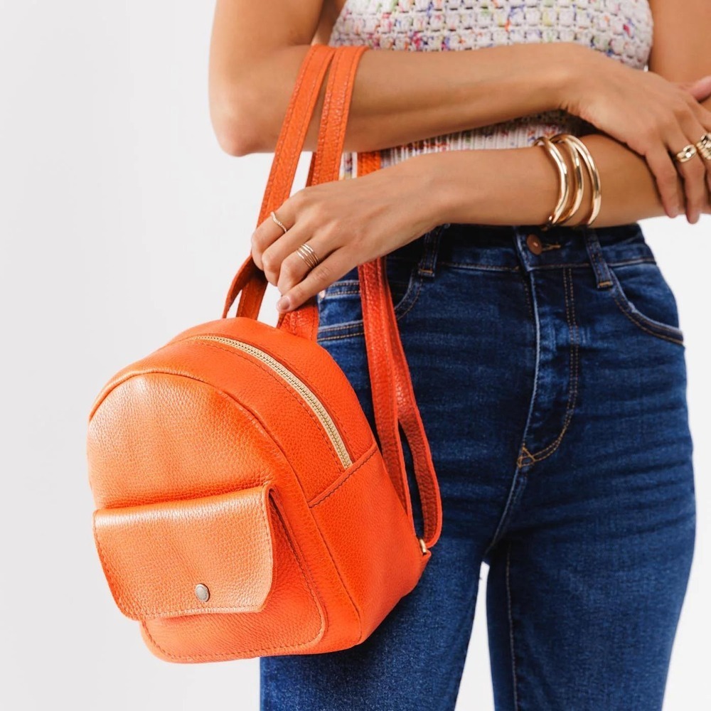 Portland Leather Goods Mini Backpack Orange Pebbled Full Grain Leather Bag - Picture 2 of 6